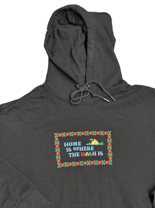 home is where the hash is embroidered hoodie