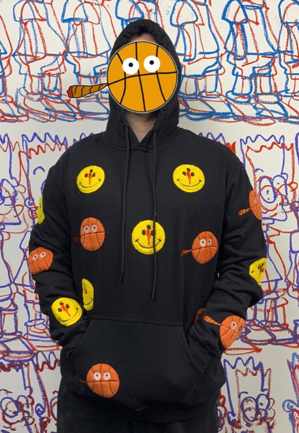 Black Basketballs smoking Blunts & Smiley Face Patches hoodie